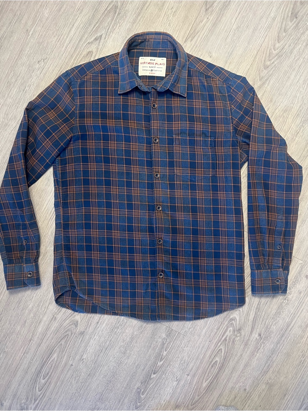 Casual Plaid Button-Down Shirt in Navy and Brown - Vintage
